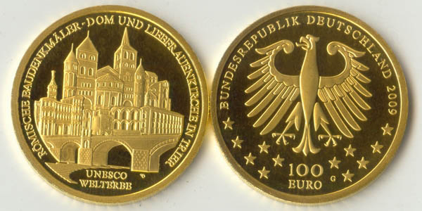 BRD 100 Euro 2009 G st OVP Trier Anlagegold 15,55g fein