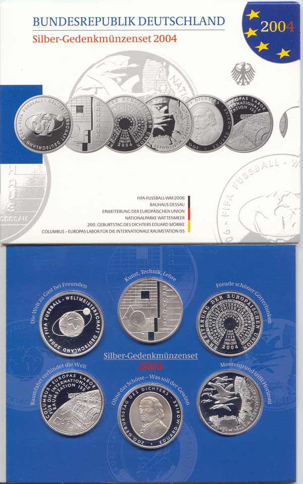 BRD GDM-Set 6x 10 Euro Silber 2004 OVP im Blister PP (Spgl)