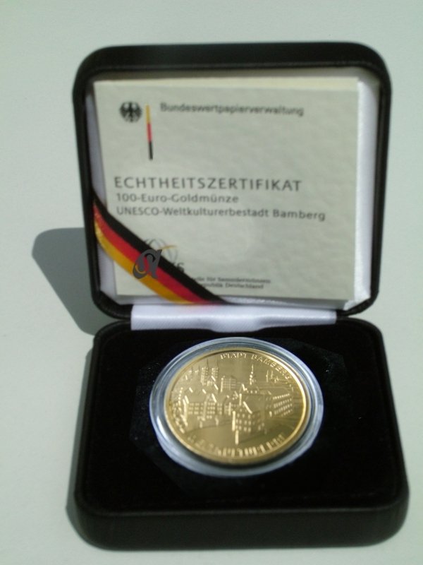 BRD 100 Euro 2004 F vz-st original Bamberg Anlagegold 15,55g fein in Münzenkassette mit Zertifikat
