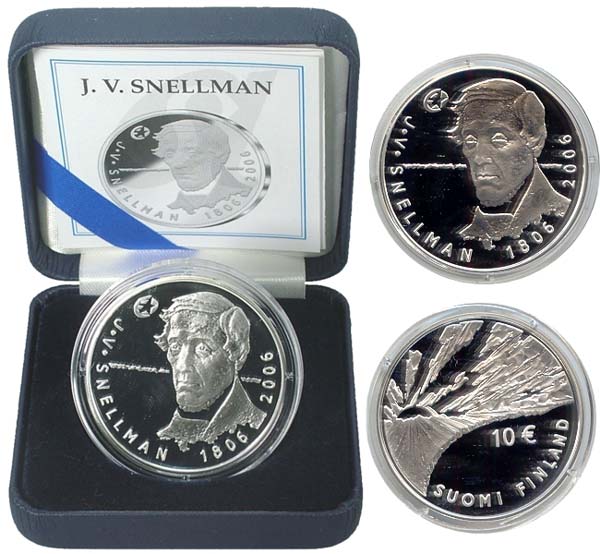 10 Euro 2006 Finnland Snellman Silber Gedenkmünze Kassette und beide Münzenseiten