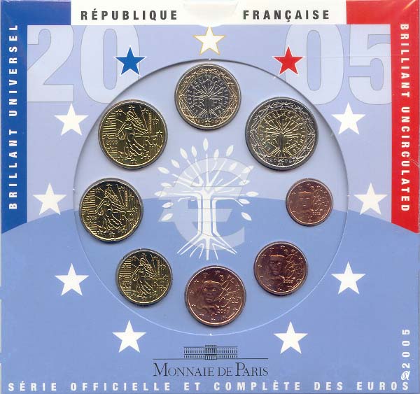 Frankreich Kursmünzensatz (orig., nom. 3,88 Euro) 2005 vz-st im Blister originalverpackt