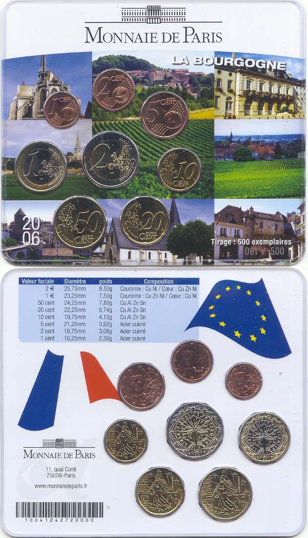 Frankreich Kursmünzensatz 2006 st OVP LA BOURGOGNE