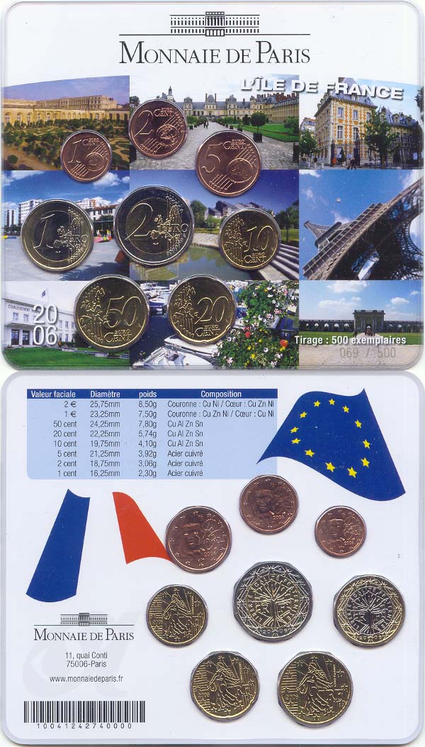 Frankreich Kursmünzensatz 2006 st OVP L' ILE DE FRANCE