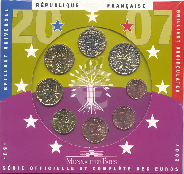 Frankreich Kursmünzensatz 2007 stempelglanz OVP