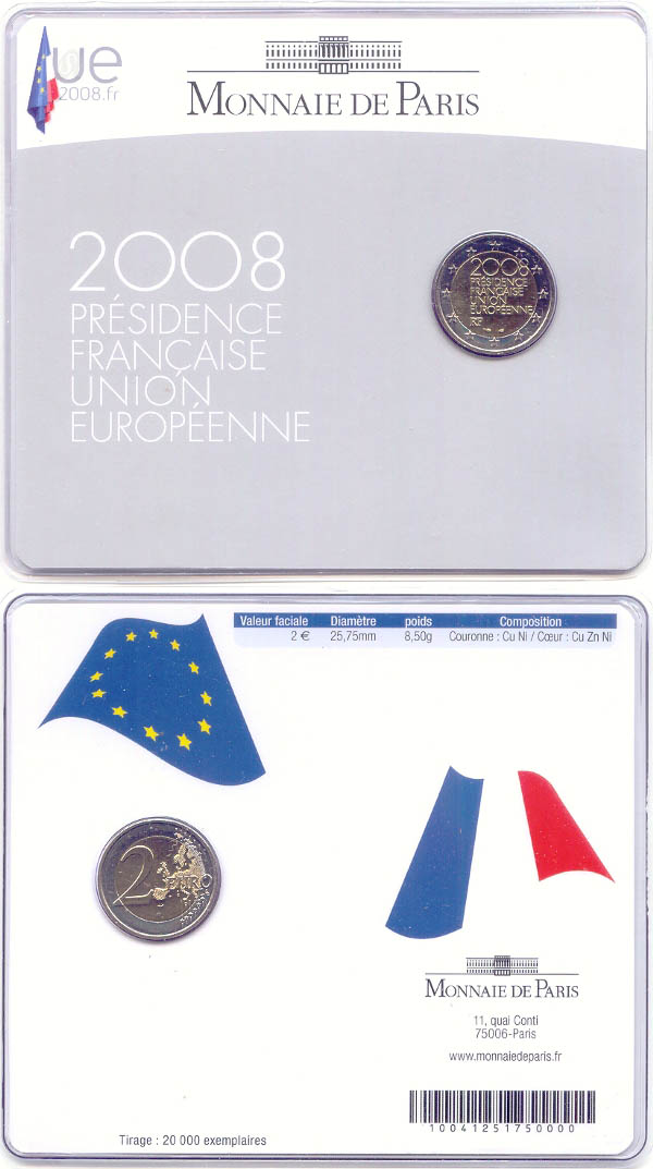 Frankreich 2 Euro 2008 EU-Ratspräsidentschaft st OVP Blister
