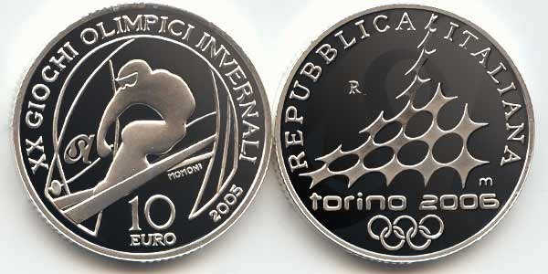 Italien 10 Euro Silber 2005 PP OVP Olympia Turin Abfahrtslauf