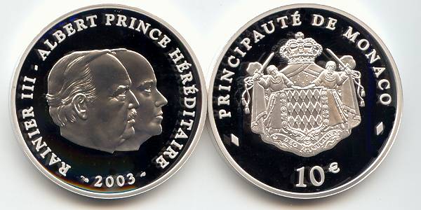 Monaco 10 Euro Silber 2003 PP OVP Fürst Rainier III