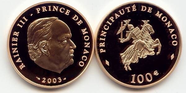 Monaco 100 Euro Gold 2003 PP OVP Fürst Rainier III