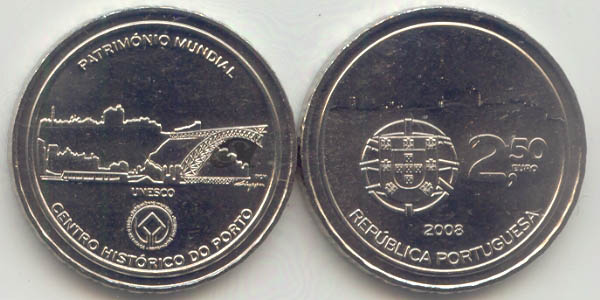 Portugal 2,50 Euro CuNi 2008 vz-st Historisches Zentrum von Porto