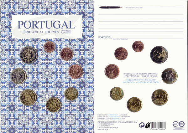 Portugal Kursmünzensatz 2009 st OVP FDC Folder