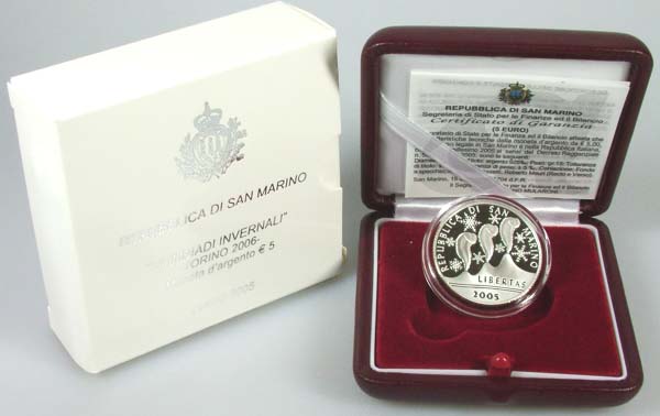 San Marino 5 Euro Silber 2005 PP OVP Olympia Turin 2006