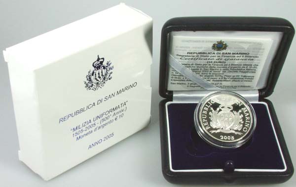 San Marino 10 Euro 2005 PP OVP 500 Jahre Miliz