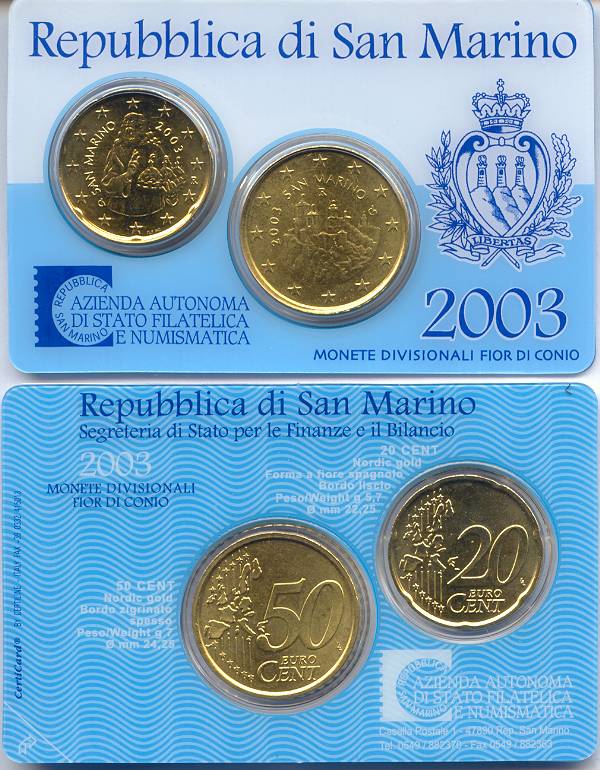 San Marino KMS (orig., nom. 0,70 Euro) 2003 prägefrisch/st Minisatz