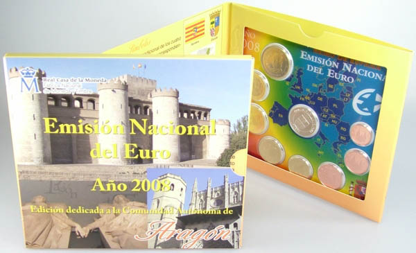 Spanien Kursmünzensatz 2008 st OVP Aragon inkl. Silberjeton
