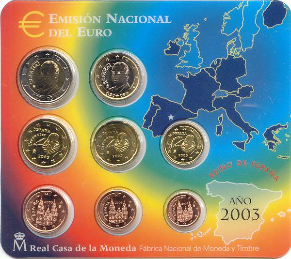 5x Spanien Kursmünzensatz 2003 st OVP