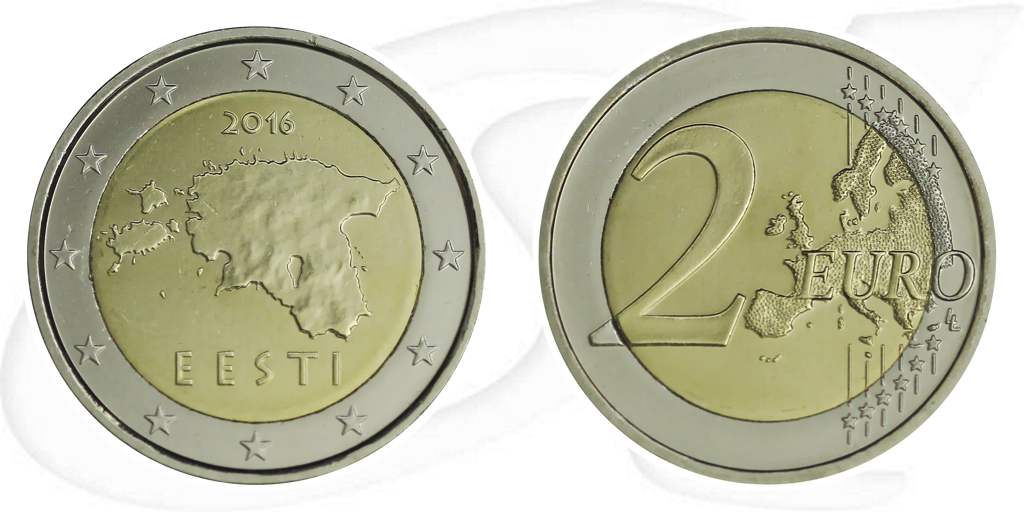 Estland 2016 2 Euro Umlaufmünze Kursmünze Münze Vorderseite und Rückseite zusammen