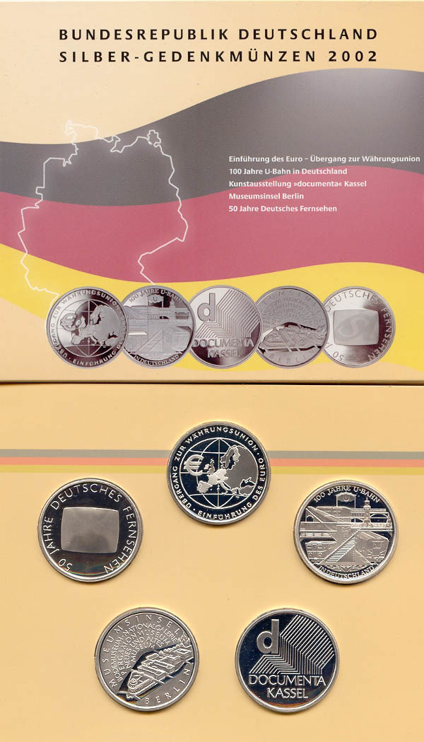 BRD GDM-Set 5x 10 Euro Silber 2002 OVP im Blister PP (Spgl)