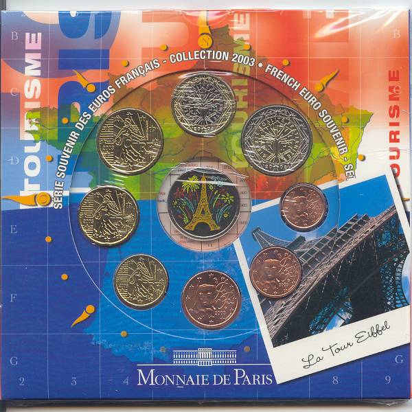 Frankreich Kursmünzensatz (orig., nom. 3,88 Euro) 2003 Touristensatz vz-st