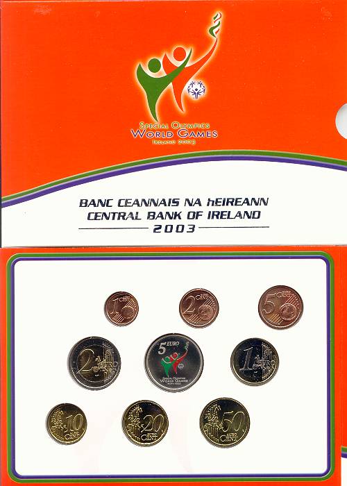 Irland Kursmünzensatz 2003 st OVP Spec. Olympics mit 5 Euro GDM