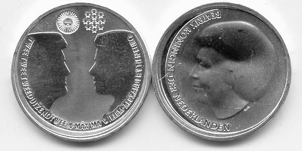 Niederlande 10 Euro Silber 2002 vz Hochzeit Alexander und Maxima