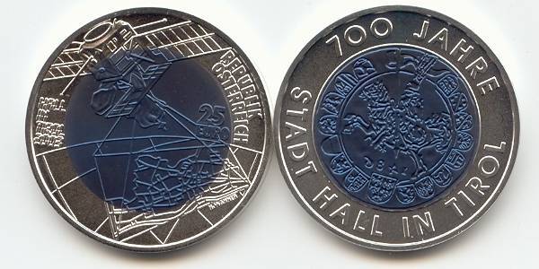 Österreich 25 Euro Niob 2003 hgh/OVP 700 Jahre Stadt Hall