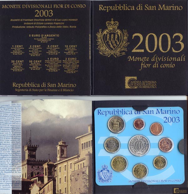 San Marino Kursmünzensatz st/OVP 2003 mit 5 Euro 1700 Jahre Republik