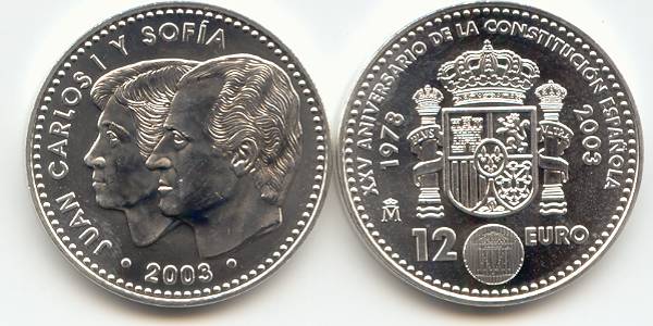 Spanien 12 Euro Silber 2003 st 25 Jahre Neue Verfassung
