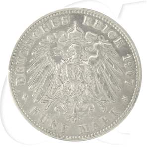 Deutschland Bayern 5 Mark 1907 s-ss Otto