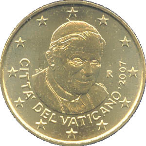 Vatikan 10 Cent Kursmünze 2007 prägefrisch/vz-st Papst Benedikt XVI.