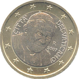 Vatikan 1 Euro Kursmünze 2007 prägefrisch/vz-st Papst Benedikt XVI.