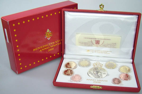 Vatikan Kursmünzensatz 2008 PP OVP Benedikt XVI. in Kassette