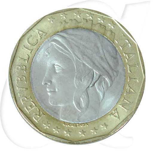 Fehlprägung 1997 Italien 1000 Lire falsche Landkarte Münzen-Wertseite