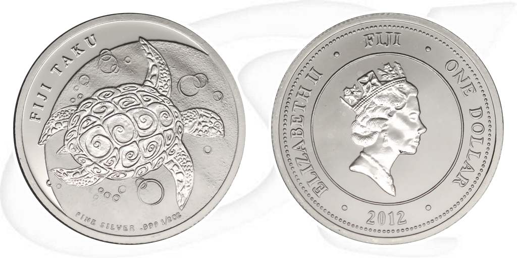 fidschi-schildkroete-2012-taku-1-dollar Münze Vorderseite und Rückseite zusammen