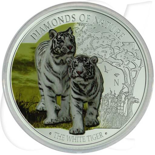 Fidschi (Fiji) 10 Dollar 2012 PP OVP Diamanten der Natur - der Weiße Tiger