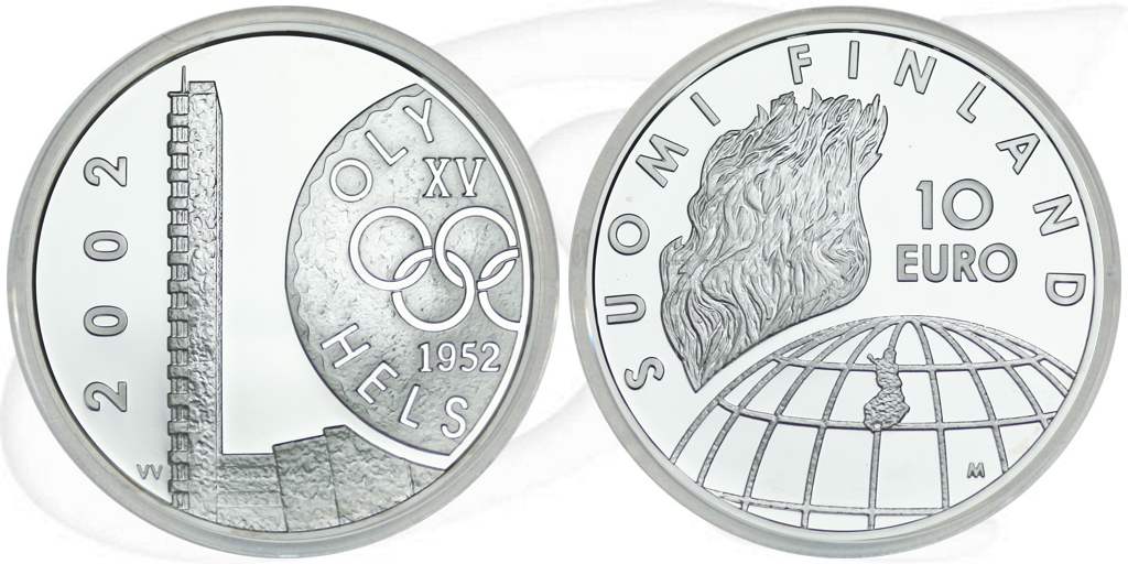 Finnland 10 Euro 2002 Olympia Helsinki Münze Vorderseite und Rückseite zusammen