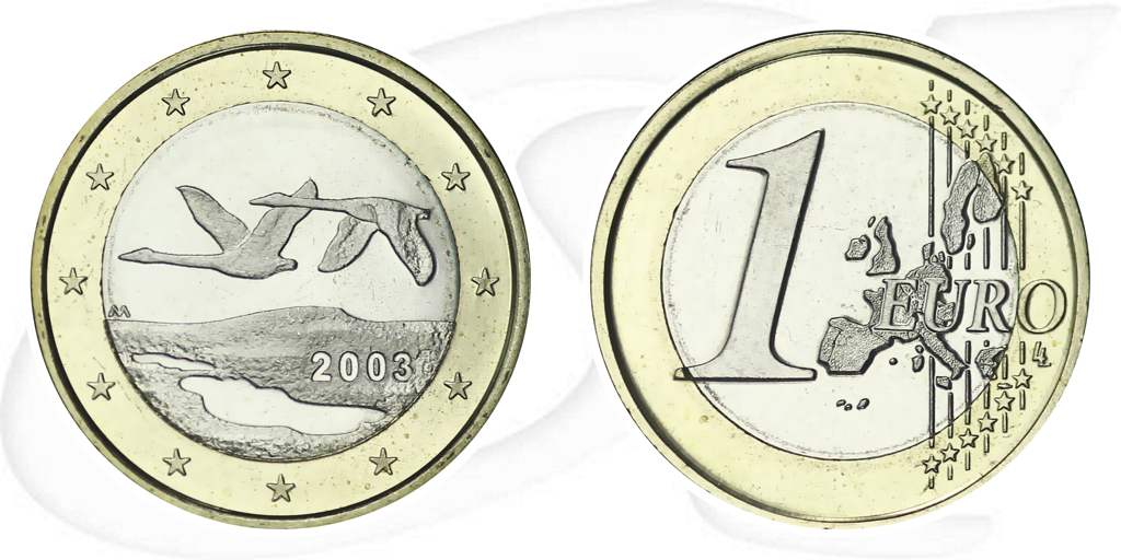 Finnland 2003 1 Euro Umlaufmünze Münze Vorderseite und Rückseite zusammen