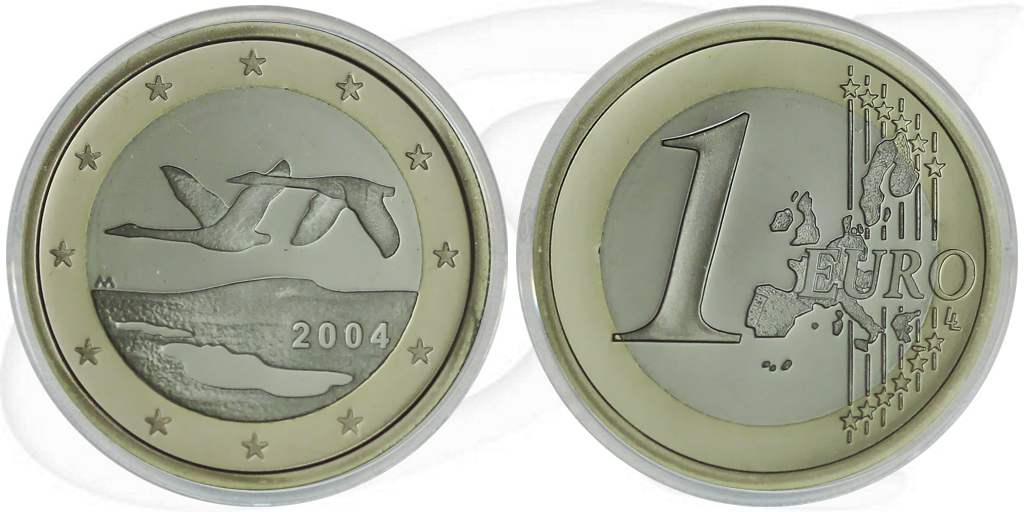 Finnland 2004 1 Euro PP Umlaufmünze Kursmünze Münze Vorderseite und Rückseite zusammen