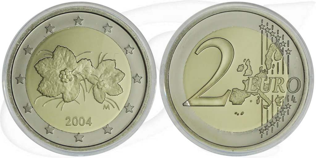 Finnland 2004 2 Euro PP Umlaufmünze Kursmünze Münze Vorderseite und Rückseite zusammen