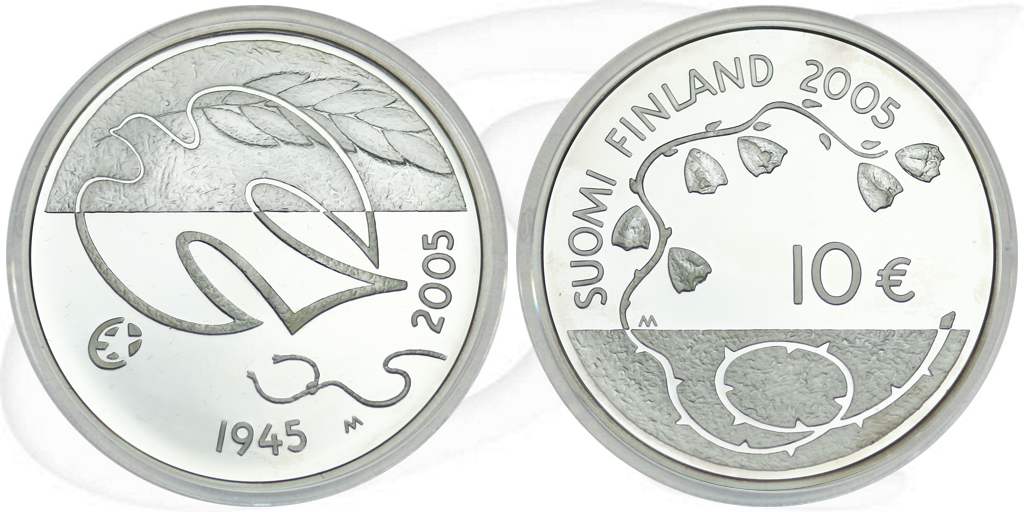Finnland 2005 Frieden 10 Euro Münze Vorderseite und Rückseite zusammen