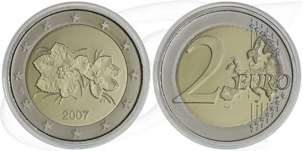Finnland 2007 2 Euro PP Umlaufmünze Kursmünze Münze Vorderseite und Rückseite zusammen
