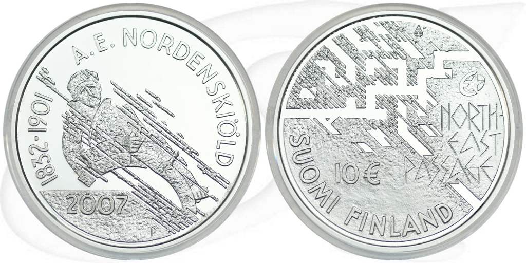 Finnland 2007 Nordenskioed 10 Euro Münze Vorderseite und Rückseite zusammen