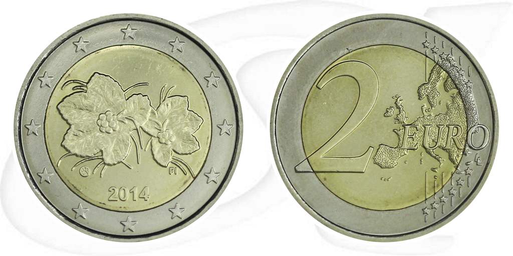 Finnland 2014 2 Euro Umlauf Moltebeere Münze Kurs Münze Vorderseite und Rückseite zusammen