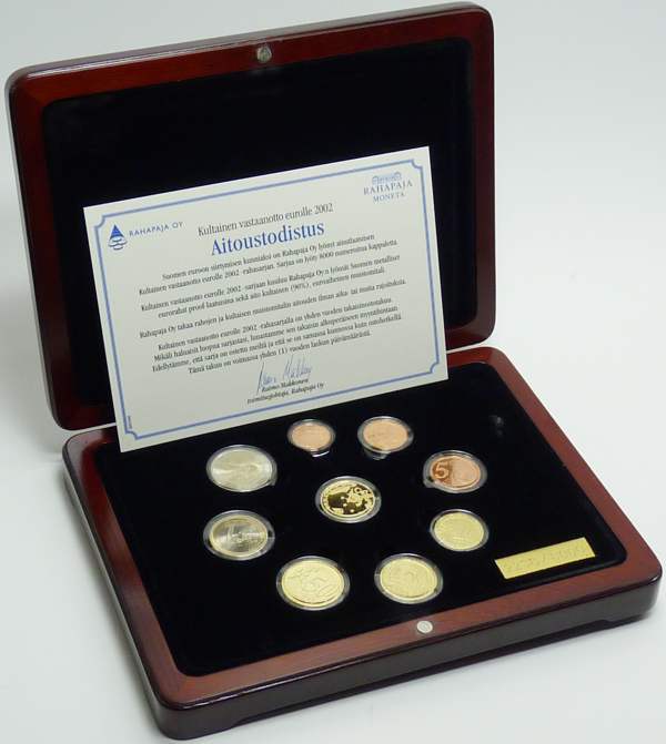 Finnland Kursmünzensatz 2002 Polierte Platte OVP mit Goldmedaille 7,78g fein