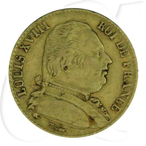 Frankreich 20 Francs 1814 A Gold 5,806 gr. fein Ludwig XVIII. fast ss