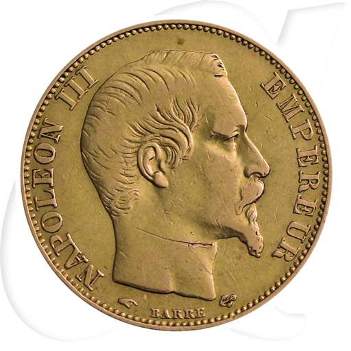 Frankreich 20 Francs 1856 A Gold 5,806 gr. fein Napoleon III. ss Münzen-Bildseite