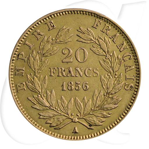 Frankreich 20 Francs 1856 A Gold 5,806 gr. fein Napoleon III. ss Münzen-Wertseite
