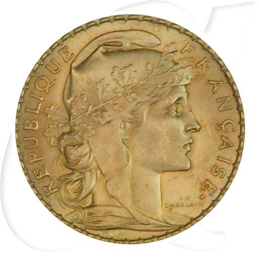 Frankreich 20 Francs 1908 Gold 5,806 gr. fein Marianne und Hahn