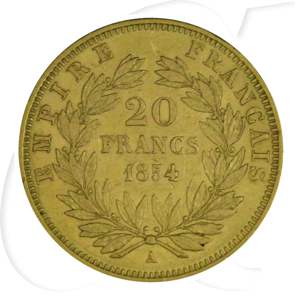Frankreich 20 Francs 1854 A Gold 5,806 gr. fein Napoleon III. ss