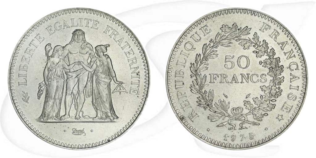 Frankreich Herkules 50 Francs Münze Vorderseite und Rückseite zusammen