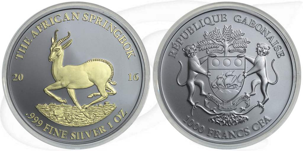 Gabun Springbok 2016 Ruthenium Münze Vorderseite und Rückseite zusammen